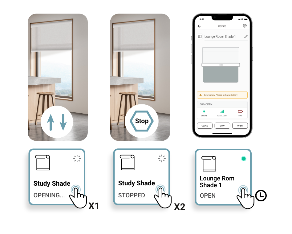 motorised blinds - shc app interact with shades, scenes and timers