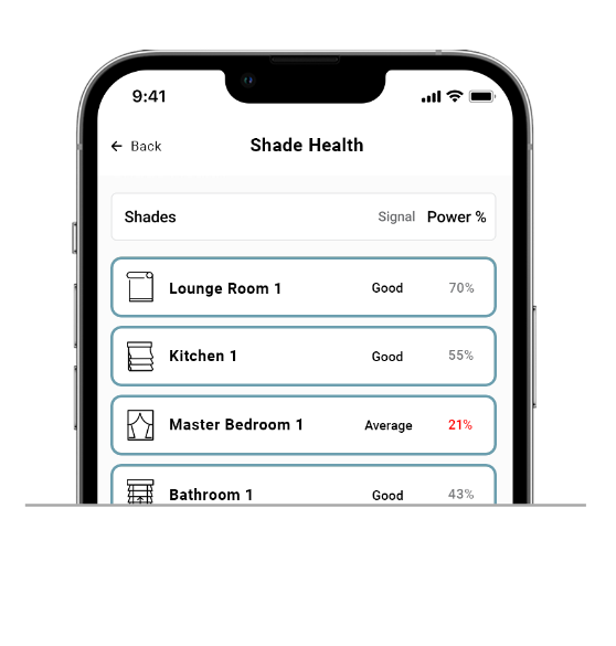 motorised blinds - smart home collection - app health shade status